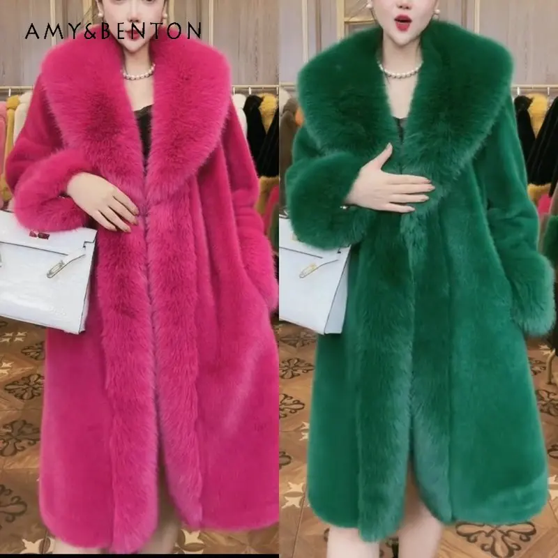 Top Trends: Popular Elegant Fur Integrated Faux Woolen All-Match Casual High-End Imitation Fox Furry Collar Coat Winter Coat Women's Clothes Shoppable Styles