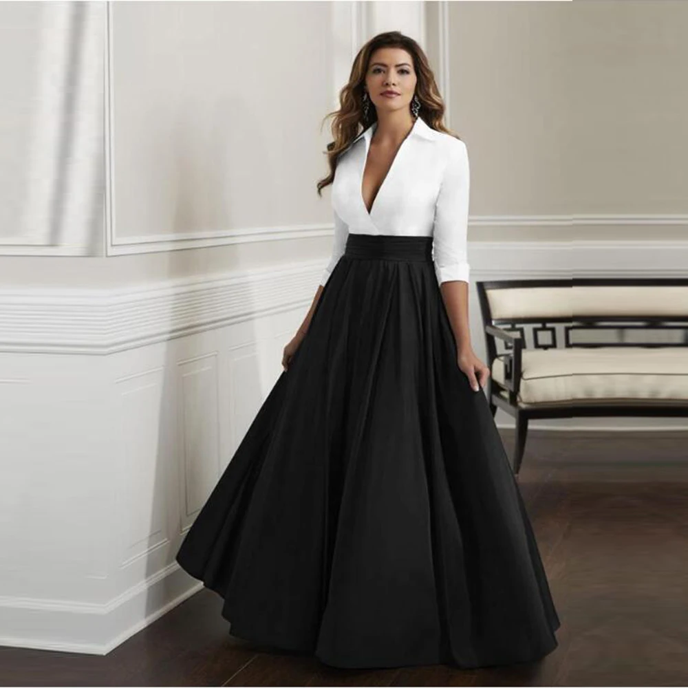 Top Trends: Gorgeous A Line White And Black High Collar Three Quarter Sleeves Mother Of The Bride Dresses V Neck Wedding Party Gowns 2022 Shoppable Styles