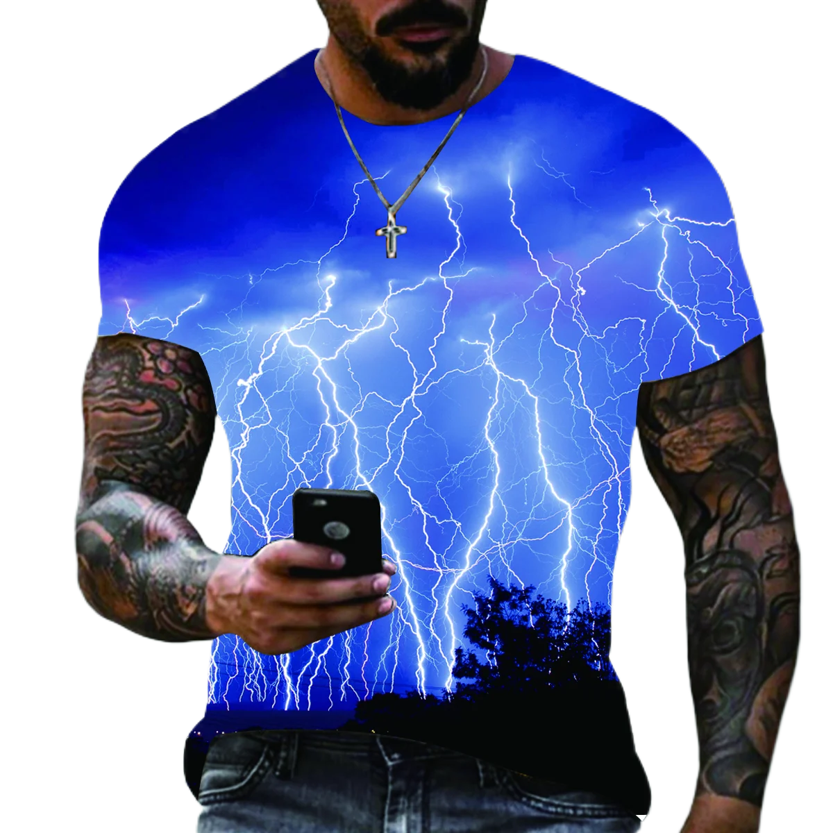 Top Trends: 2023 Summer New Men&#039;s Oversized T-Shirt Casual Lightning Cool 3D Digital Printed T Shirts For Men Short Sleeve Tee Shoppable Styles