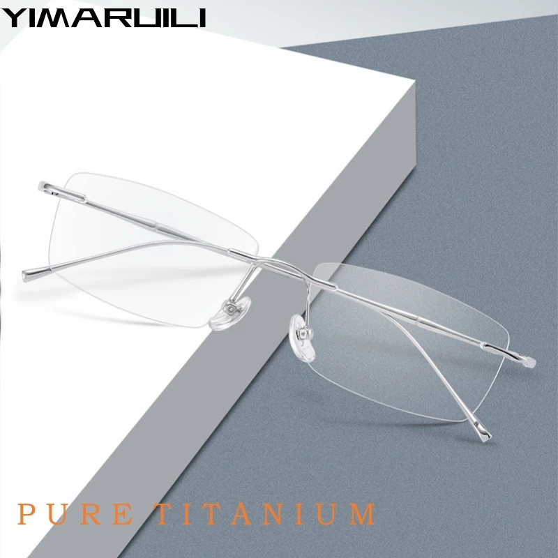 Top Trends: YIMARUILI Fashion Business Ultra-light Pure Titanium Eyewear Women Retro Square Optical Prescription Rimless Glasses Frame Men Shoppable Styles