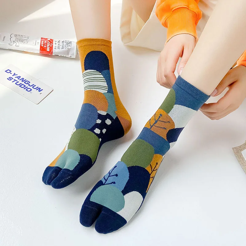 Top Trends: Socks Two Finger Women Men Cotton Art Design Color Printed Long Deodorant Kawaii Harajuku Designer Japanese Clog Split Toe Socks Shoppable Styles