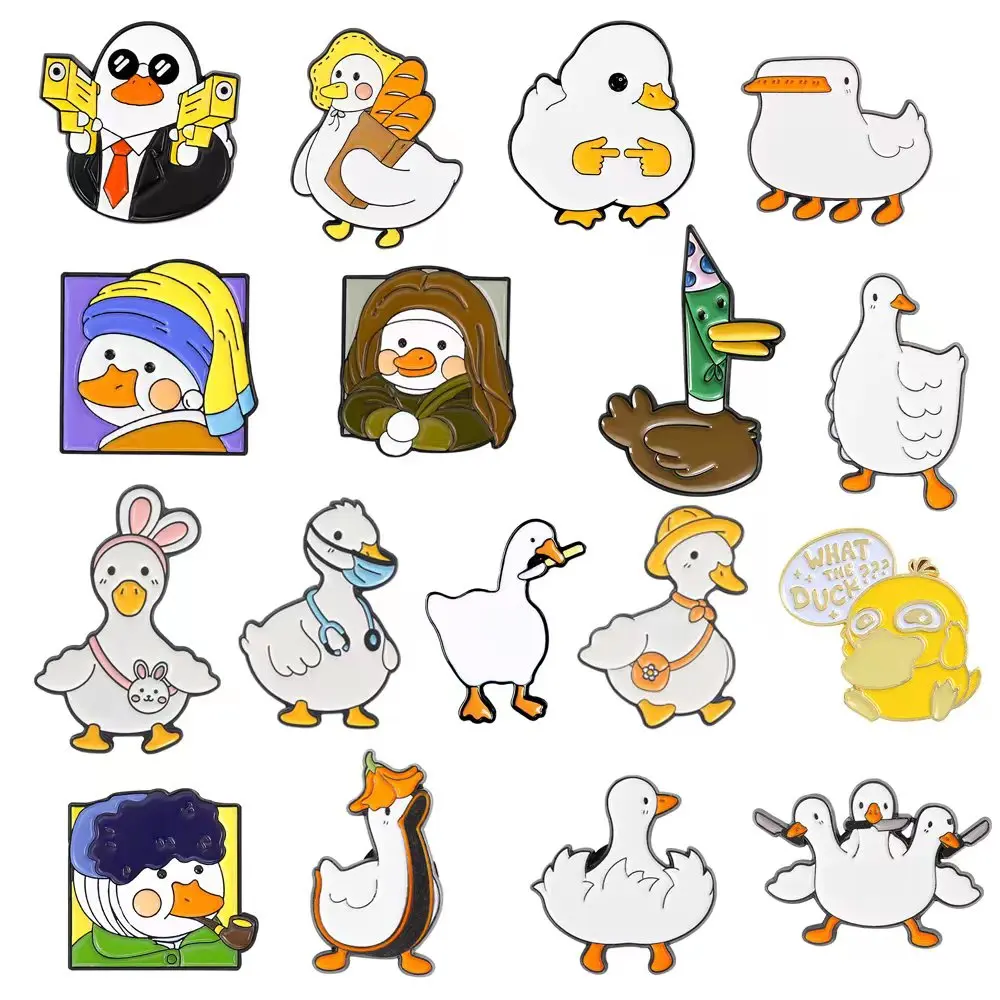 Top Trends: Cute Duck Enamel Brooch Pistol Hot Dog Bandana Duck Rabbit Stethoscope Three Head Duck Fun Metal Badge Costume Lapel Pin Jewelry Shoppable Styles