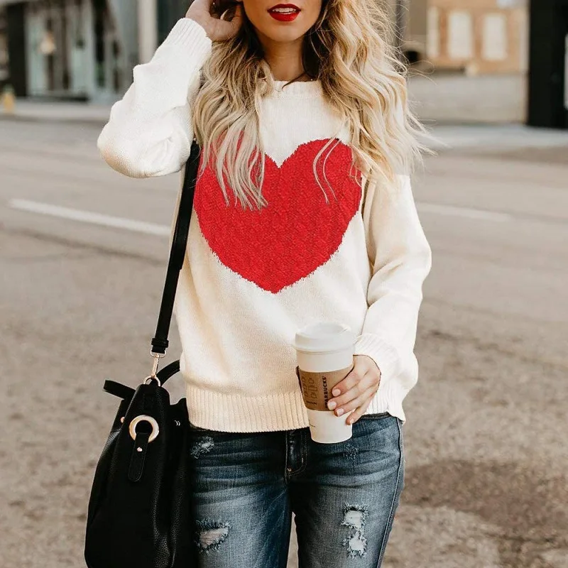 Top Trends: Red Heart Valentine'S Day Sweater 2024 Women Valentines Day Wear Clothes Outfits Pullover Top For Her Shoppable Styles