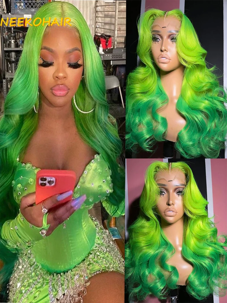 Top Trends: 13x6 HD Colored Green Ombre Lace Front Wig Body Wave 13x4 Transparent Lace Frontal Wigs Human Hair Wigs For Women Shoppable Styles