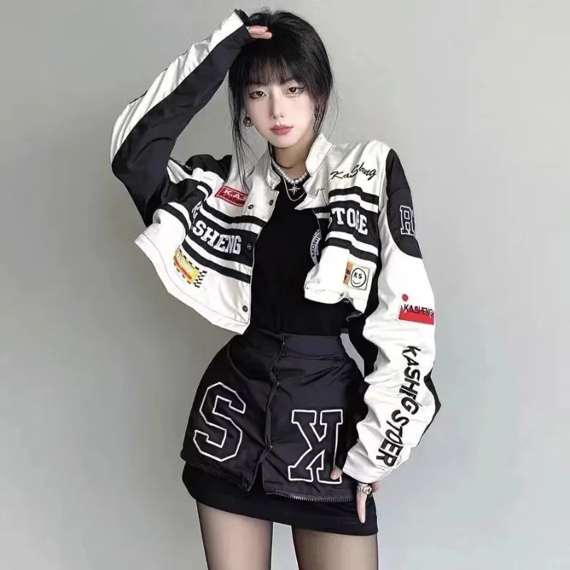 Top Trends: Vintage Women Baseball Jacket Spring Autumn America Racing Detachable Stand Collar Coat Patchwork Letter Embroidery Clothing Shoppable Styles - Image 2