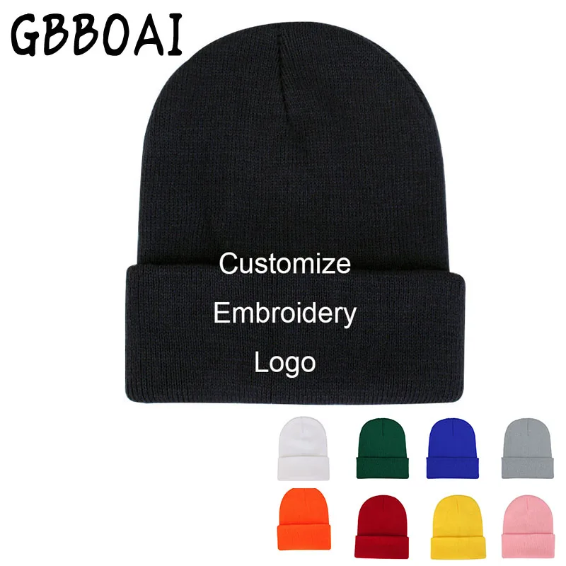 Top Trends: Custom Logo Men Winter Hat Embroidery Letters Knitted Ladies Hats Beanies Stocking Skull Bonnet Cap For Women Shoppable Styles