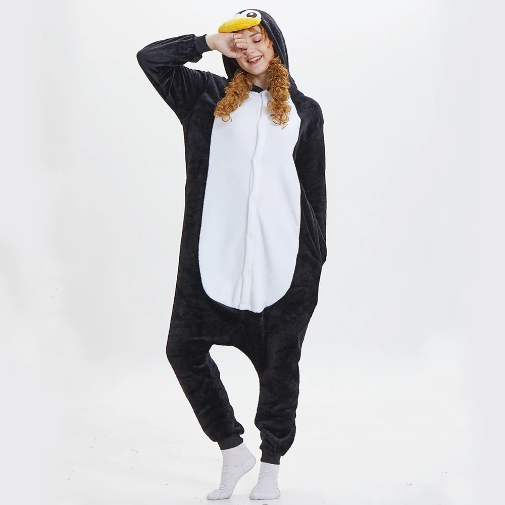 Top Trends: Black Penguin Onesies Unisex Winter Adults Flannel Sleepwear Women Men Halloween Anime Costumes Animal Cartoon One-Piece Pijamas Shoppable Styles