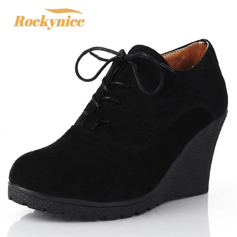 Top Trends: 2023 Autumn Wedges Boots Fashion Flock Women&#039;s High-heeled Platform Wedges Ankle Boots Lace Up High Heels Wedges Shoes For Women Shoppable Styles