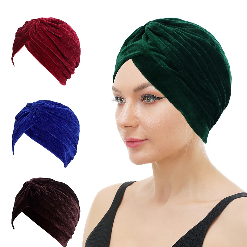 Top Trends: Women Velvet Cross Twist Turban Hat Headband Muslim Hijab Caps Female Hijab Underscarf Caps Hijabs Head Wrap Hair Accessories Shoppable Styles