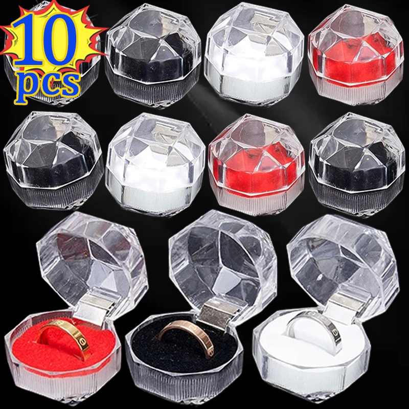 Top Trends: 1-10PCS Clear Crystal Ring Boxes Storage Display Box Storage Organizer Case Transparent Package Box Wedding Jewelry Packaging Shoppable Styles