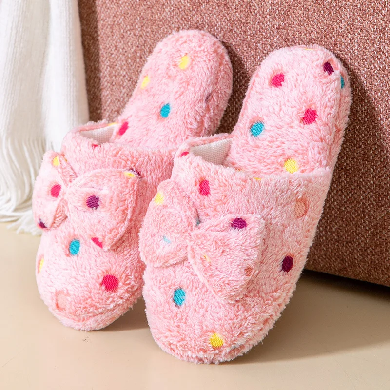 Top Trends: Women's Warm Home Slippers Cute Autumn Winter Bow Warmth Thick Plush Non-Slip Leisure Shoes Soft Bedroom Floor Flat Slides Shoppable Styles