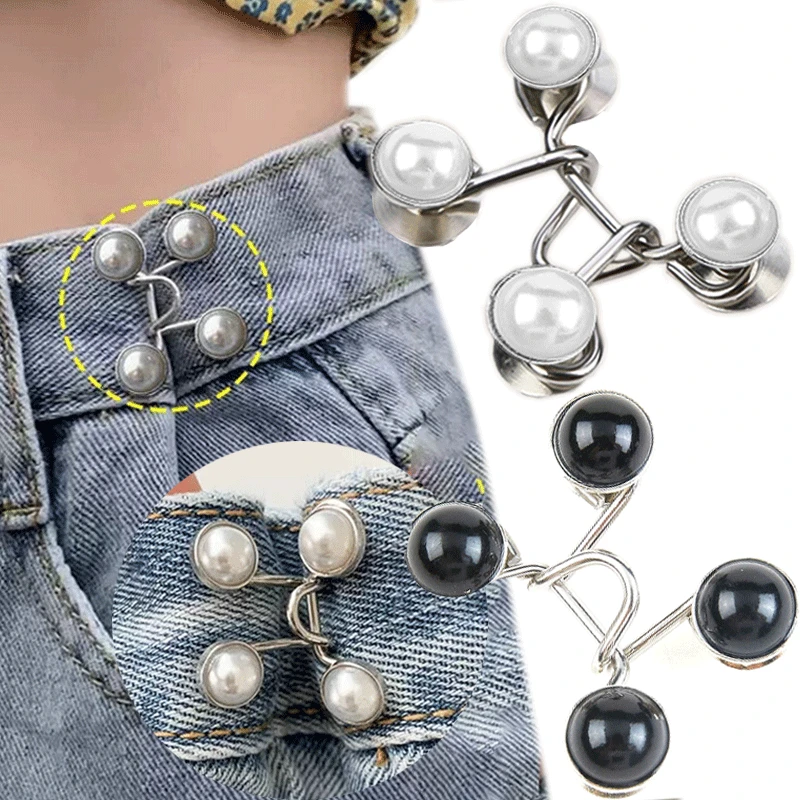 Top Trends: Pearl Rhinestone Jeans Button Pins Pants Snap Fastener Adjustable Tightener Waist Buckle DIY Clothing Jeans Sewing-free Buttons Shoppable Styles