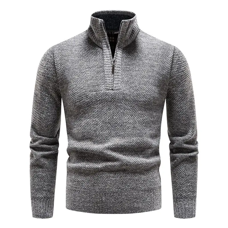 Top Trends: Men Autumn And Winter Fashion New Half-turtleneck Pullover Knit Sweater Solid Color Zipper Fleece And Thicken Long-sleeved Top Shoppable Styles