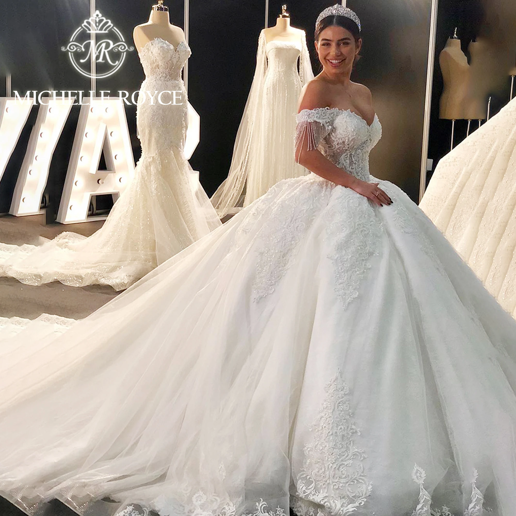 Top Trends: Michelle Royce Ball Gown Luxury Wedding Dresses For Women 2024 Beading Sweetheart Off The Shoulder Wedding Gown Vestido De Novia Shoppable Styles