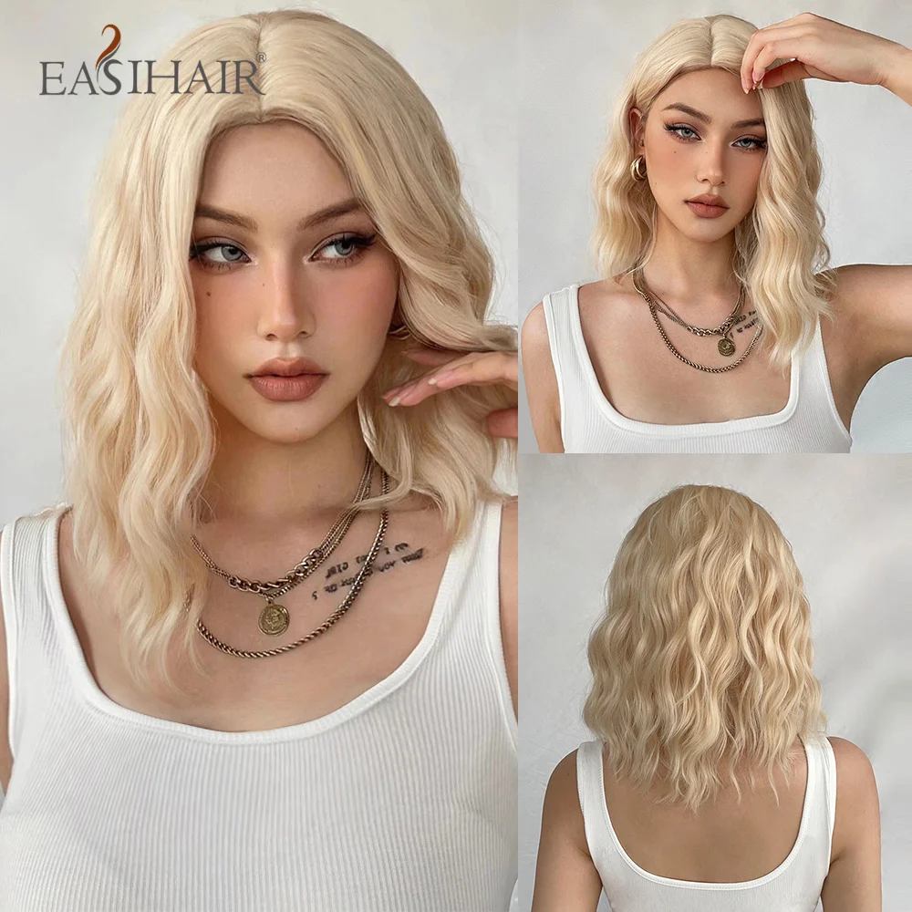 Top Trends: EASIHAIR Ash Blonde Short Bobo Middle Part Synethetic Natural Wigs Wavy With Bangs For Women Daily Cosplay Heat Resistant Fiber Shoppable Styles