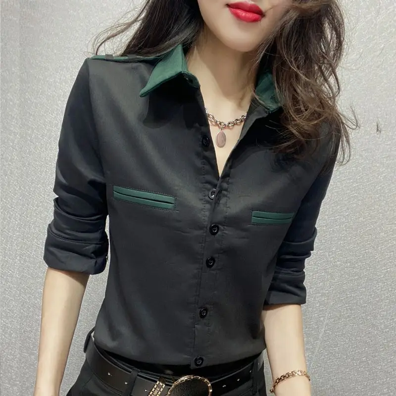 Top Trends: 2023 New Spring And Autumn Fashion Style Business Casual Women&#039;s Oversized Slim Contrast Color Single Breasted Women&#039;s Shirt Shoppable Styles