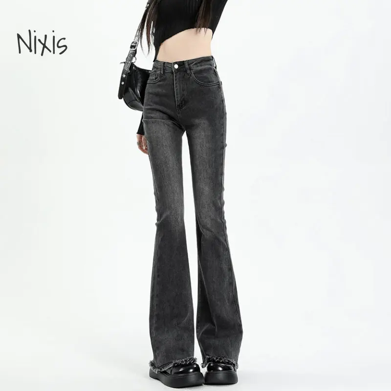 Top Trends: Y2k Gray Skinny Flared Jeans For Women Spring Autumn New High Waist Slim Pants Retro Street Style Denim Trousers Female Clothes Shoppable Styles