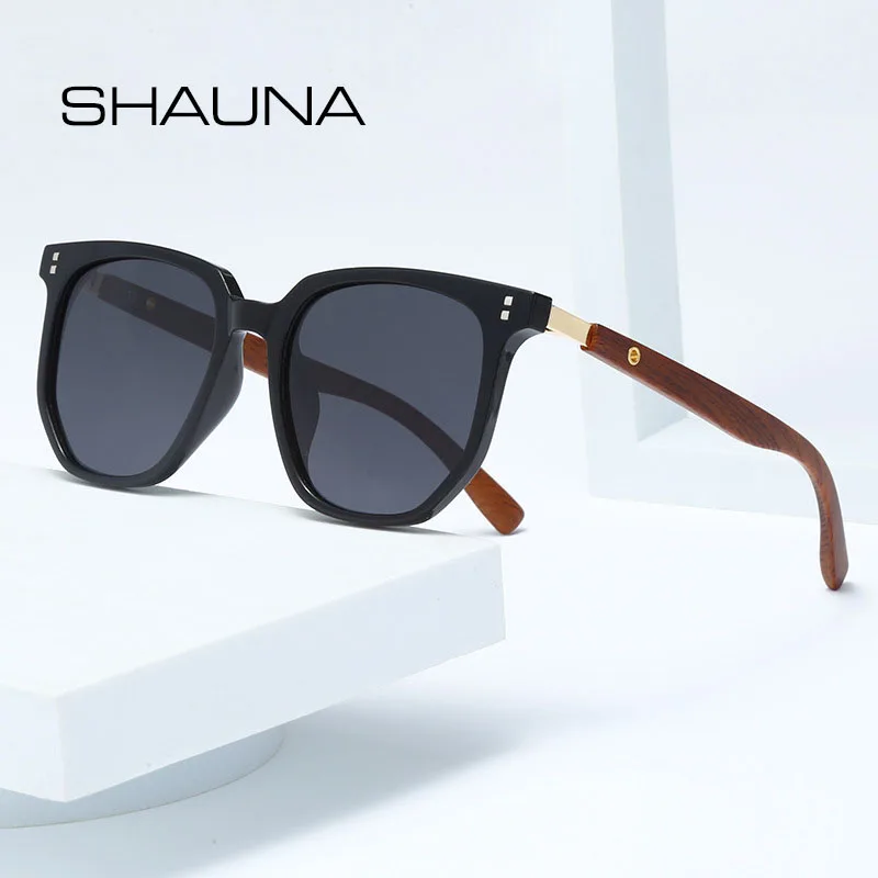 Top Trends: SHAUNA Retro Nails Square Sunglasses Fashion Wood Graining Shades UV400 Shoppable Styles