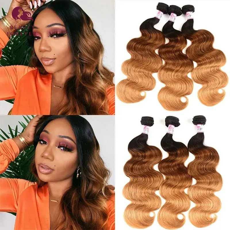 Top Trends: Clearance Ombre Brown Cinnamon Human Hair Bundles Brazilian Virgin Human Hair Weave Bundles Body Wave 3 Tone T1B / 4 / 27 Shoppable Styles