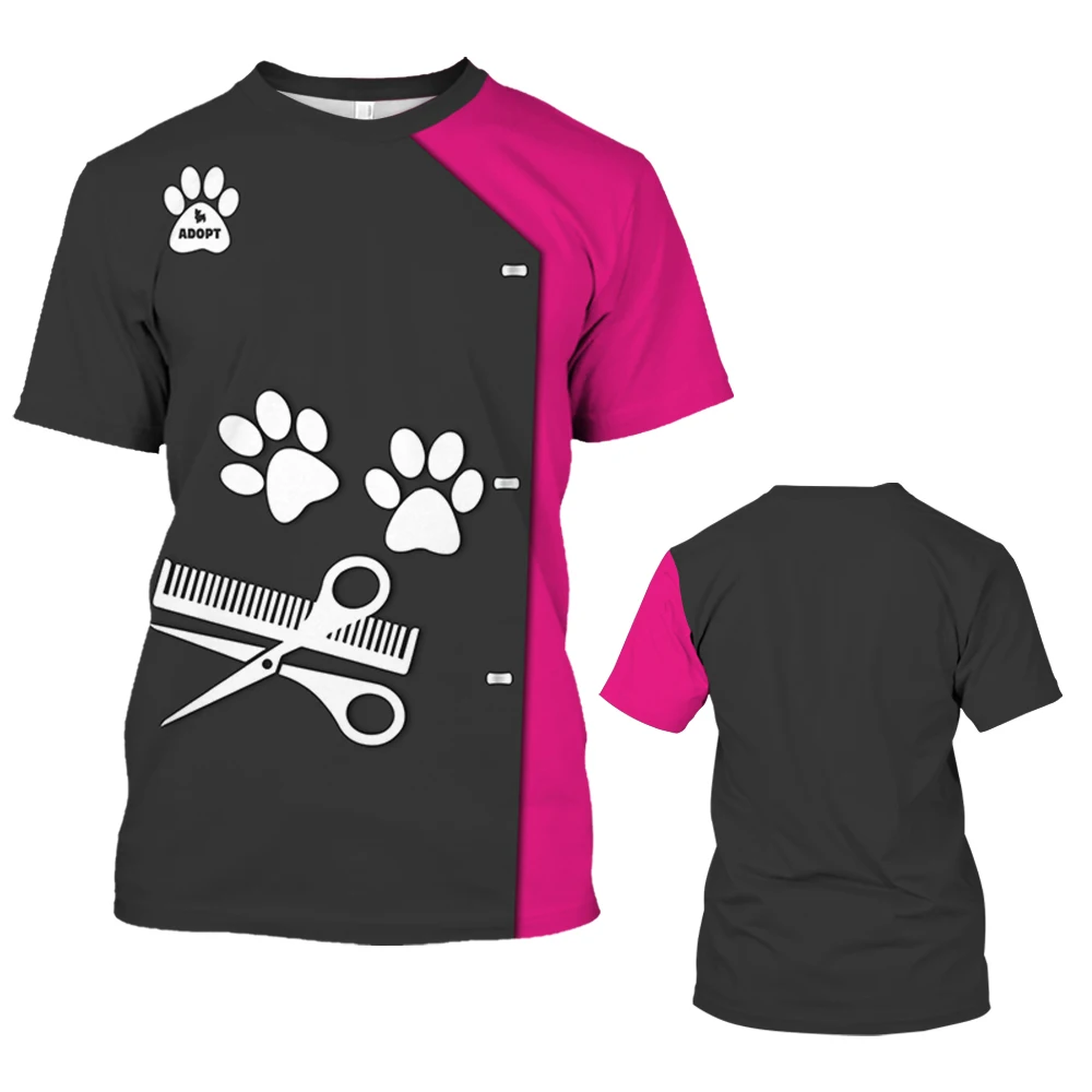 Top Trends: Pet Groomer T-shirt Women Shirt Unisex Grooming Uniform Tops Summer Fashion Short Sleeve Workwear Tees O Neck Oversized Clothes Shoppable Styles