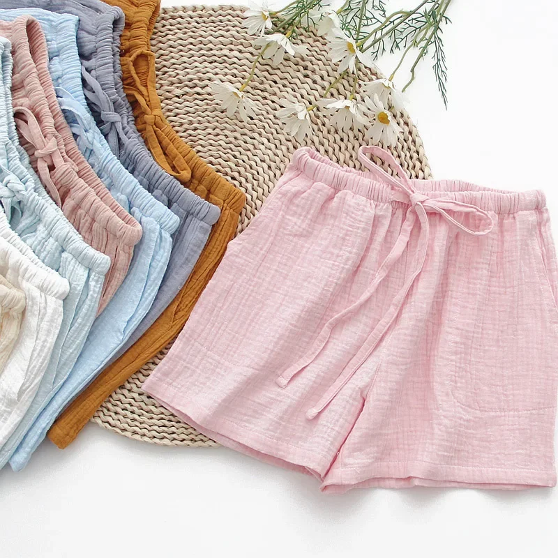 Top Trends: New Summer Ladies 100% Cotton Crepe Solid Color Shorts Multicolor Loose Casual Home Pants Women Pajama Pants Lounge Pants Pink Shoppable Styles