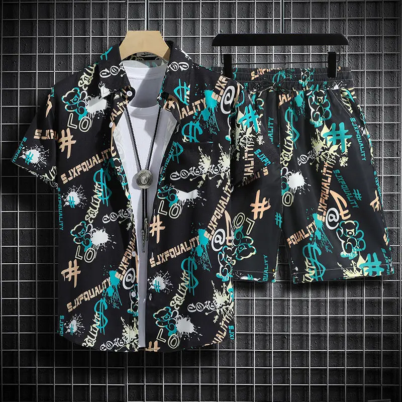 Top Trends: Summer Men's Hawaiian Beach Set: Short-Sleeved Floral Shirt + Ice Silk Shorts Suit Shoppable Styles