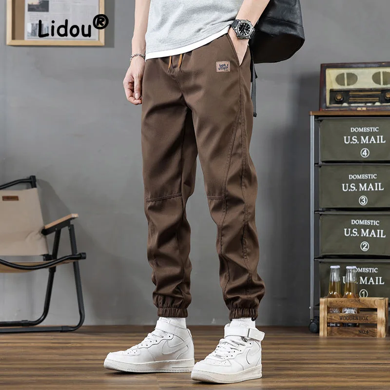 Top Trends: Street Casual Solid Color Patch Pockets Cargo Pants Men&#039;s Waist Drawstring Tie One&#039;s Feet All-match Trend High Quality Trousers Shoppable Styles