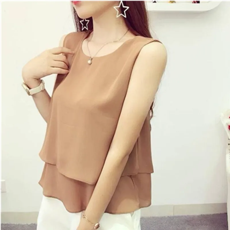 Top Trends: New Arrival Tops Women Chiffon Blouse 2023 Summer Beach Loose Sleeveless Casual Blouse O-Neck Oversized Female Hot Tops Shoppable Styles