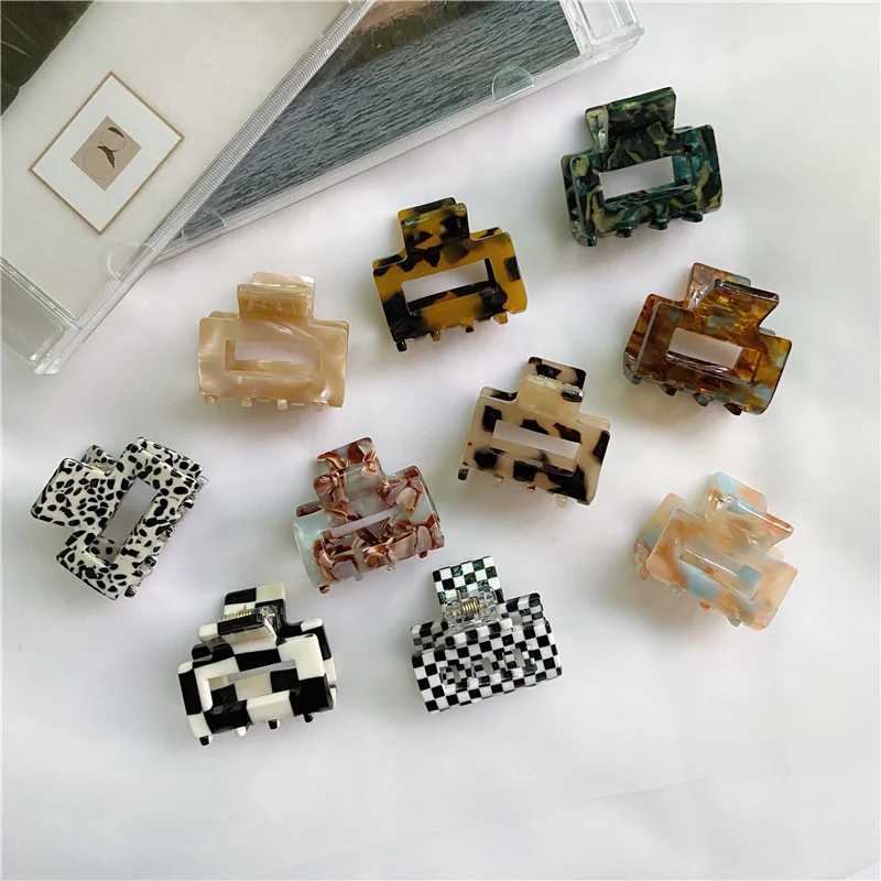 Top Trends: New Mini Acetate Hair Claw Clip Rectangle Geometric Hollowed Small Size Colorful Clamps Grab Shark Clip Women Hair Accessories Shoppable Styles