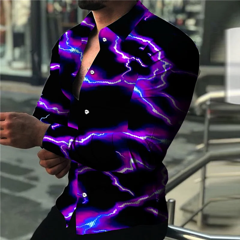 Top Trends: 2023 Men's Lightning Series Personalized, Fashionable, Casual, Soft And Comfortable Lapel Large Size Long-Sleeved Shirt Shoppable Styles