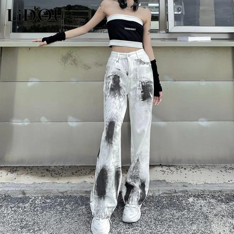 Top Trends: Spring Autumn Fashion Y2K Casual Versatile Wide-leg Pants Women Loose Tie-dye Trousers High-waisted Lady Jeans Female Clothes Shoppable Styles