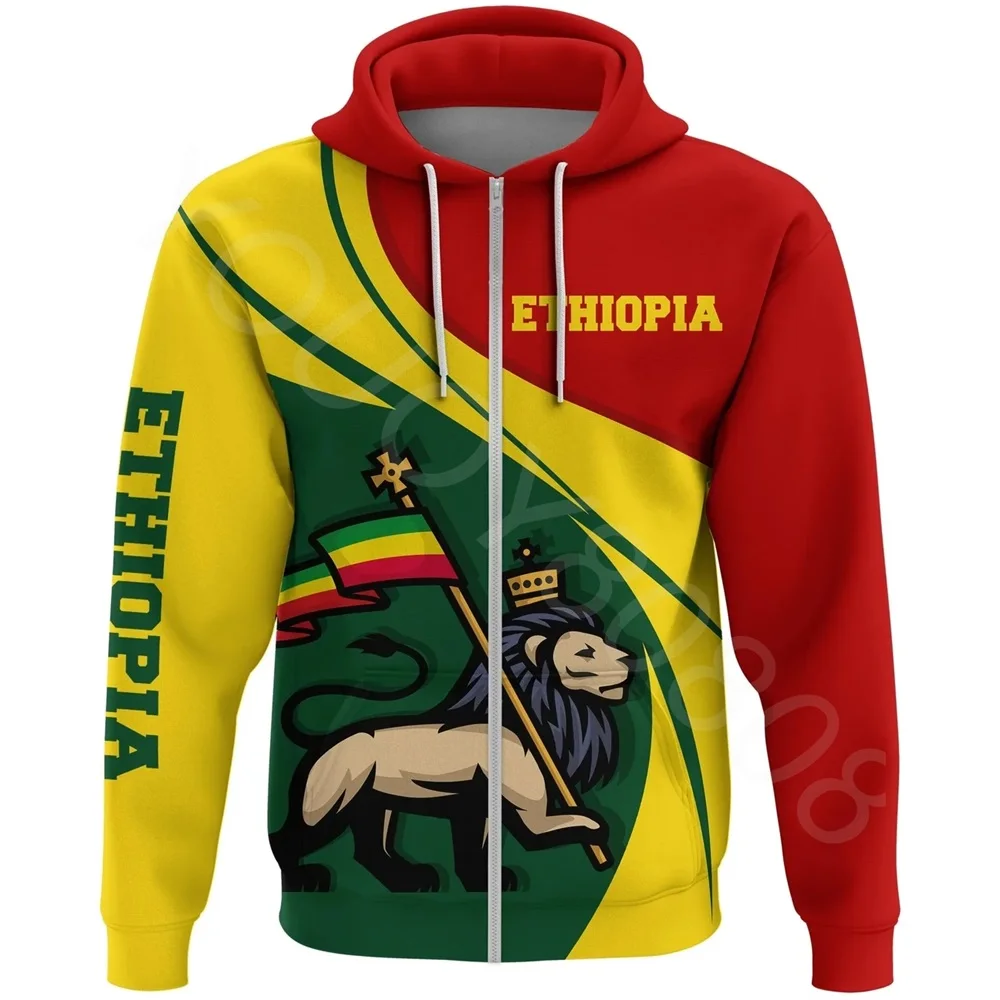 Top Trends: Autumn Winter African Zone Men&#039;s Casual Sweatshirt Harajuku Print Hoodie - Ethiopian Flag Lion Rastafari Zip Hoodie 2022 Shoppable Styles