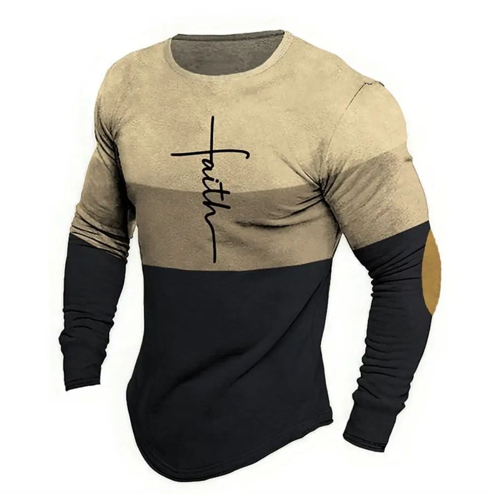 Top Trends: New Men T-Shirt Cotton Long Sleeve Top Fashionable Color Block Print Cross Graphic Clothe Oversized Autumn T Shirt Men Shirt Tee Shoppable Styles - Image 2