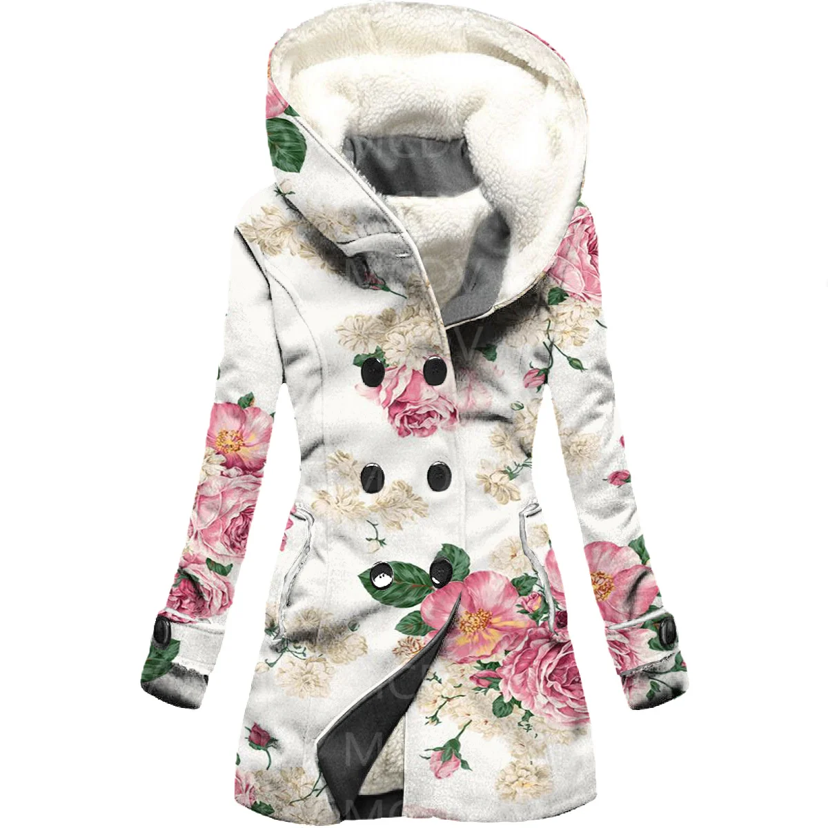 Top Trends: Flower 3D Printed Fleece Hooded Cloak Women Thick Warm Coat Women's Winter Warm Overcoat 06 Shoppable Styles