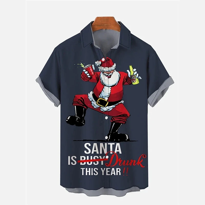 Top Trends: Christmas Men's Shirt Short Sleeve Tops Funny Santa Claus Graphic Turndown Collar Shirts Oversized Male Christmas Party Apparel Shoppable Styles - Image 5