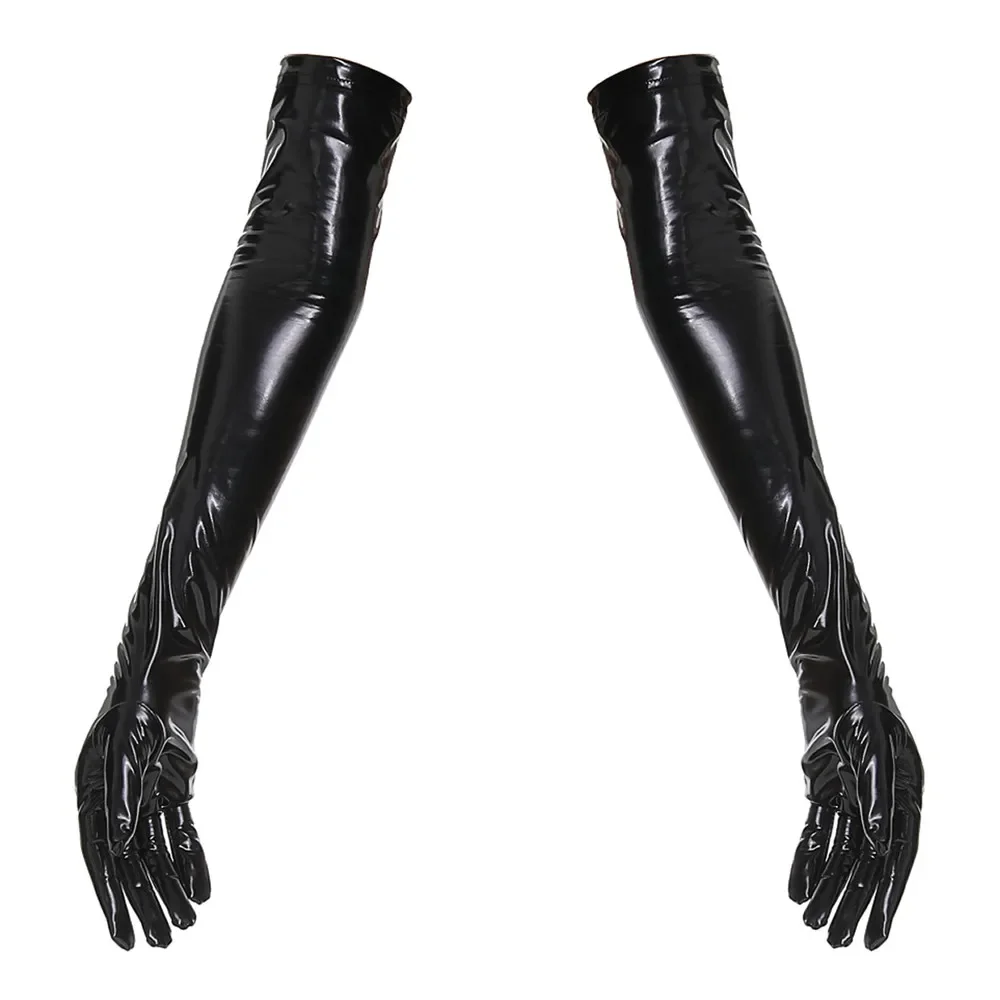 Top Trends: Women PU Leather Wetlook Shiny High Stockings Mittens Long Leather Gloves Disco Party Dance Clubwear Cosplay Costumes Red Black Shoppable Styles - Image 5