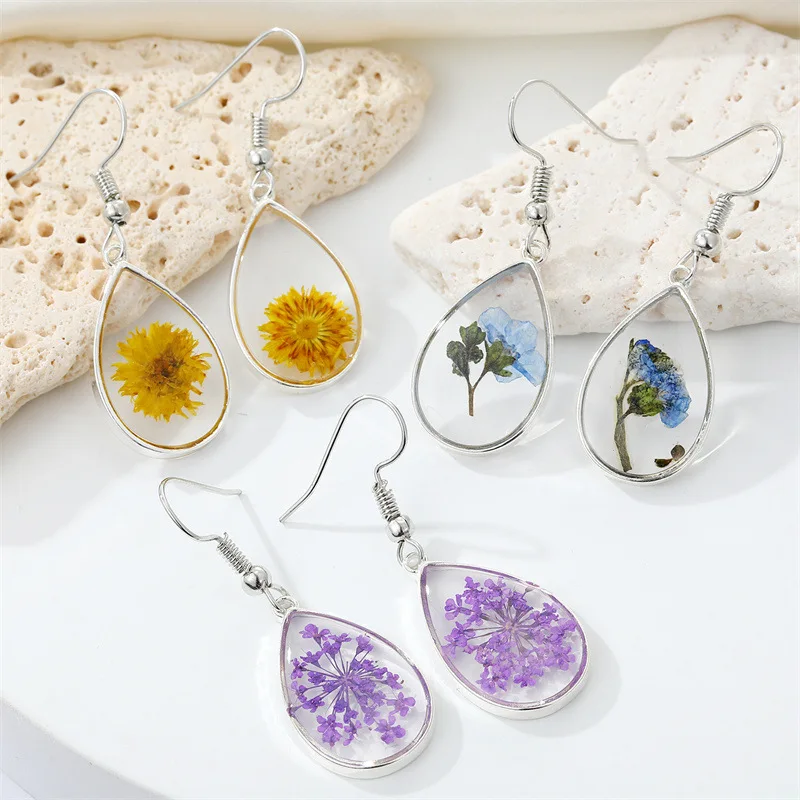 Top Trends: Transparent Epoxy Resin Flower Earrings Women Unique Natural Floral Earrings Cute Pressed Flower Jewelry Wholesale Accessories Shoppable Styles