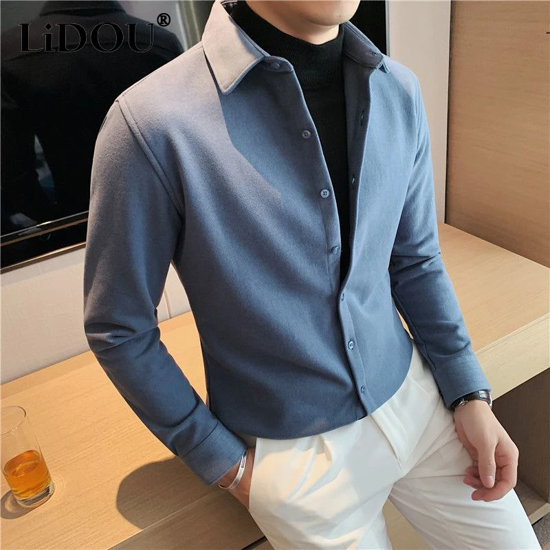 Top Trends: Autumn Spring Korean Fashion Fake Two Pieces Chic Blouse Man Business Casual Street Male Shirt Loose Solid Color Clothes Top Men Shoppable Styles