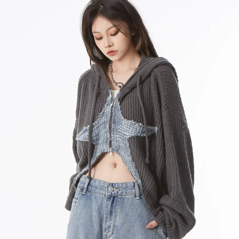 Top Trends: Deeptown Y2k Vintage Cropped Star Sweater Women Korean Style Grunge Knit Cardigan Kpop Zipper Knitwear Gyaru Streetwear Autumn Shoppable Styles - Image 2