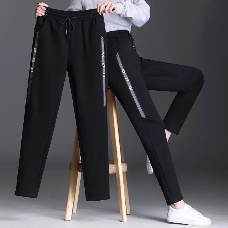 Top Trends: Fashion Women Black Sports Pants Korean Spring Autumn New Drawstring Elastic High Waist Version Casual Loose Straight Trousers Shoppable Styles