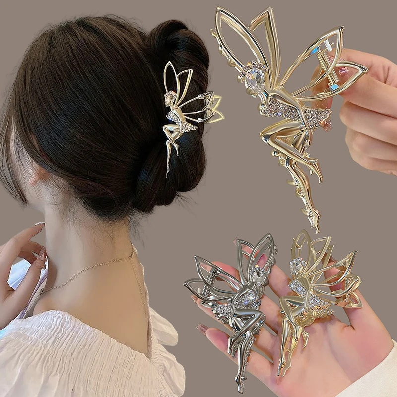 Top Trends: Metal Hair Claw Crab Clip For Women Shiny Rhinestone Crystal Elf Hairpin Barrette Ponytail Claw Clip Hair Accessories Jewelry Shoppable Styles