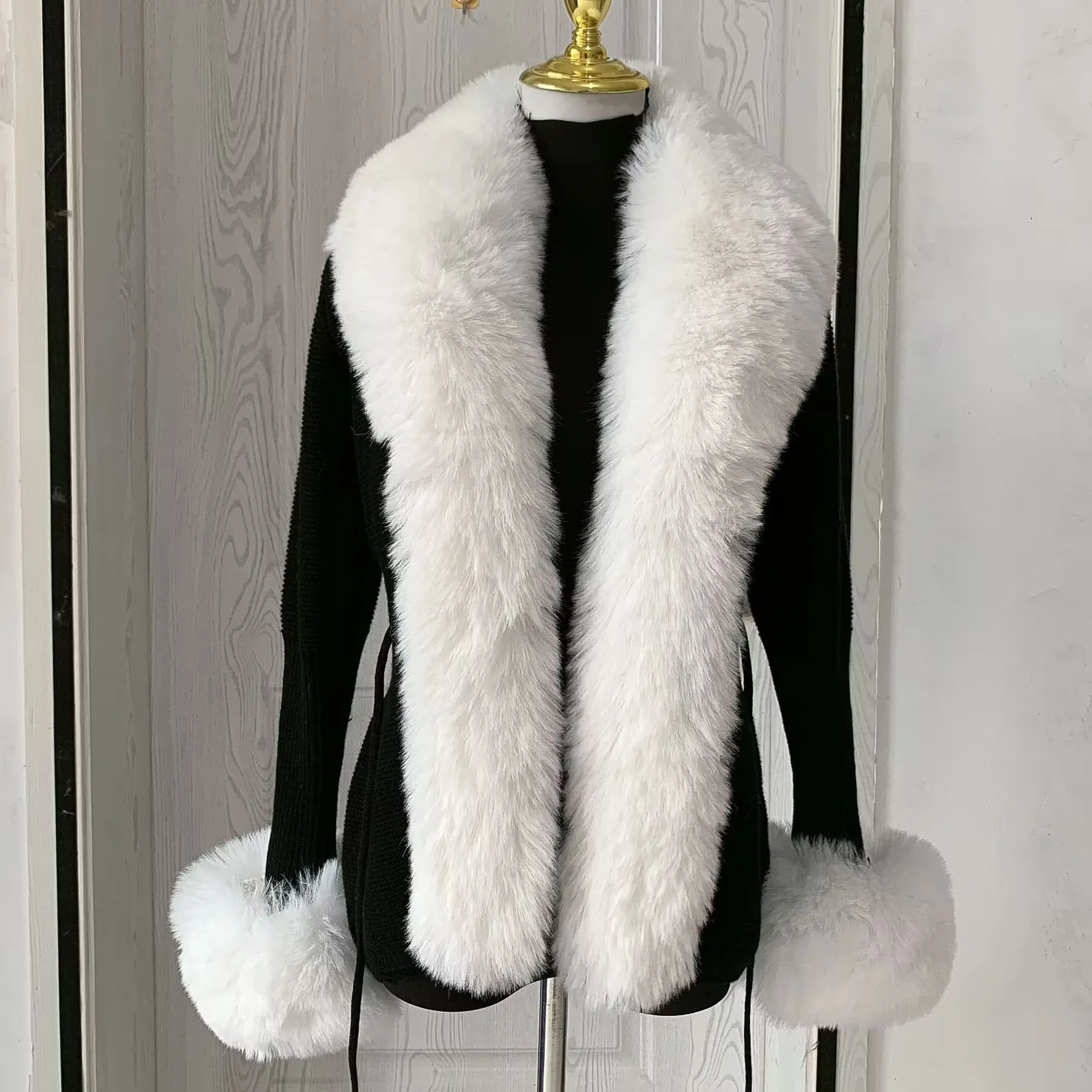 Top Trends: Women Faux Fur Knitted Cardigan With Fox Whole Fur Collar Autumn-winter Luxury Faux Fox Fur Cardigan Fashion Sexy Artificial Fur Shoppable Styles - Image 2