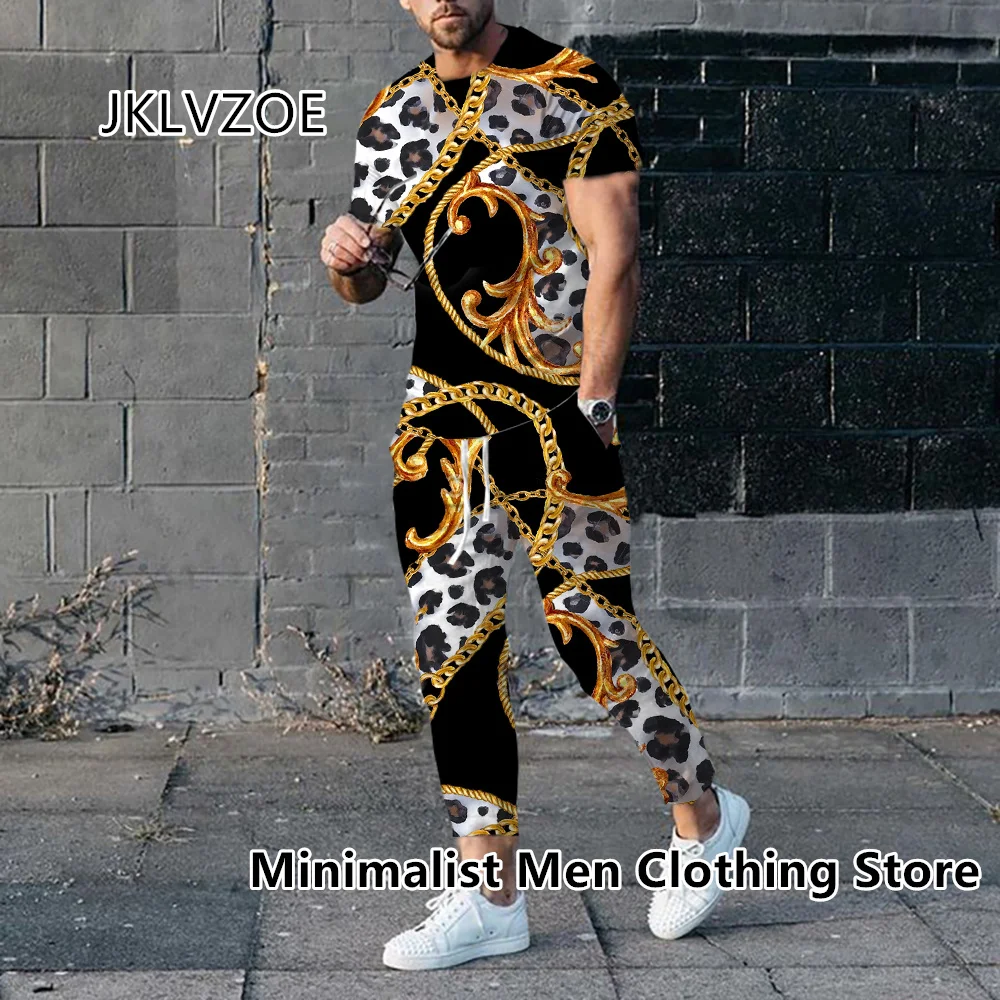 Top Trends: 2023 Men Luxury Tracksuit Short Sleeve T Shirt+ Long Pants 2 Piece Set Oversized Gold High-End Clothes Print Trousers Suit Outfit Shoppable Styles