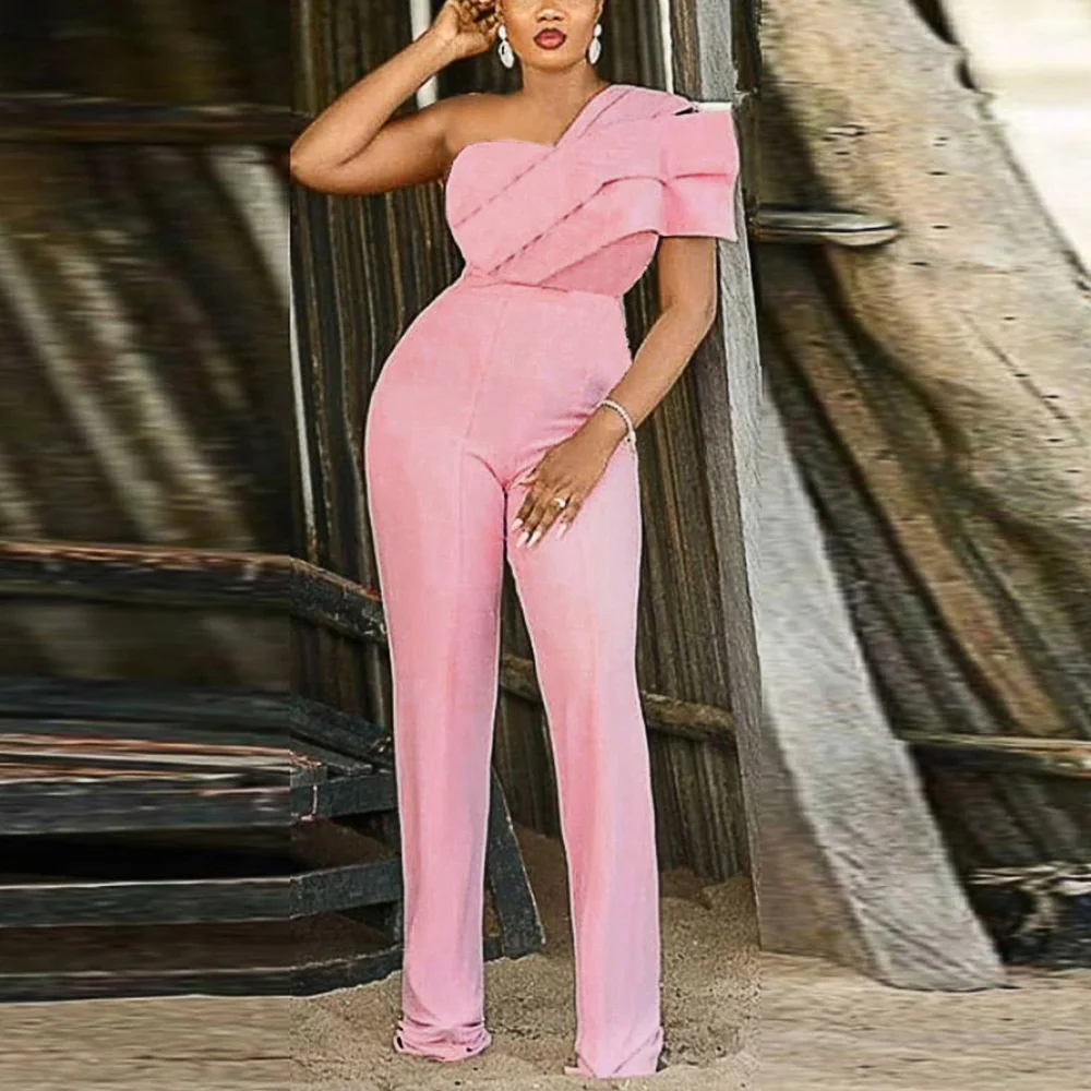 Top Trends: Sexy Jumpsuits & Rompers For Women Pink One Shoulder High Waisted Short Sleeve Elegant Evening Party Birthday Overalls Clothes Shoppable Styles