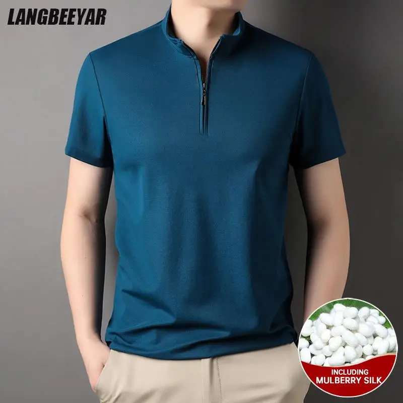 Top Trends: Top Grade 4.7% Mulberry Silk Zipper New Summer Luxury Brand Plain Polo Men Shirt Short Sleeve Casual Tops Fashions Men Clothes Shoppable Styles