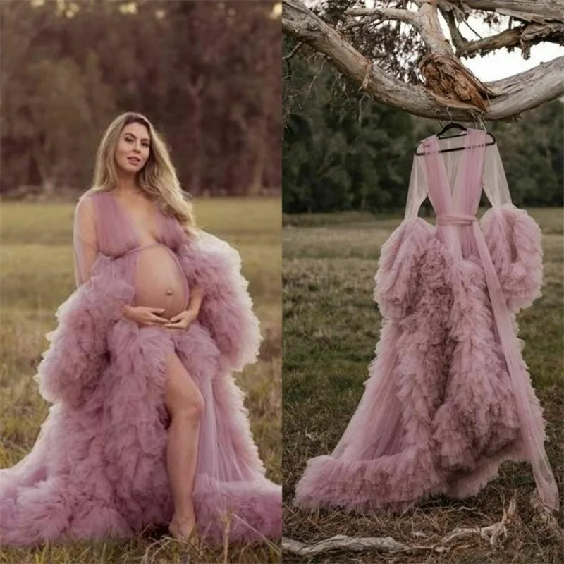 Top Trends: Women Maternity Dresses Long Fluffy Tulle Bathrobe Evening Dresses For Photoshoot Party Bridal Prom Sleepwear Custom Made Shoppable Styles