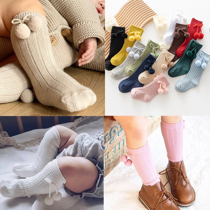 Top Trends: New Autumn Winter Toddlers Girls Cotton Socks Knee High Soft Infant Baby Long Socks With Balls Children&#039;s Socks For Christmas Shoppable Styles