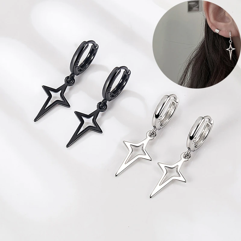 Top Trends: Gothic Punk Style Alloy Drop Earrings Black / Silver Color Stars Cross Simple Fashion Ear Stud For Women Men Rock Jewelry Shoppable Styles