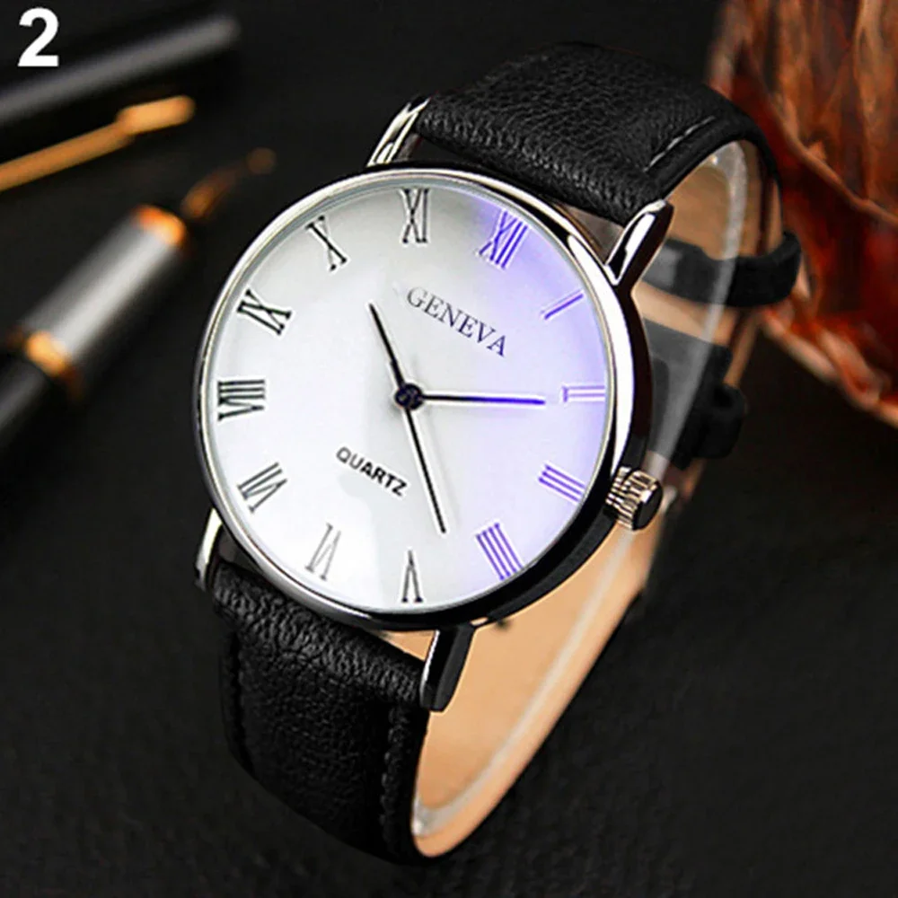 Top Trends: Hot Sale New 2024 Geneva Men Watch Roman Numerals Blu-Ray Faux Leather Band Quartz Analog Business WristWatch Shoppable Styles - Image 5