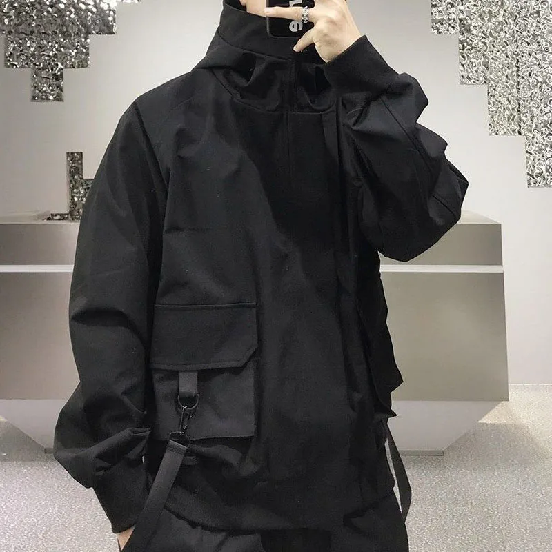 Top Trends: QWEEK Hip Hop Harajuku Women And Men Jacket Streetwear Safari Style Oversized Hooded Autumn Spring Coat Gothic Clothes Techwear Shoppable Styles